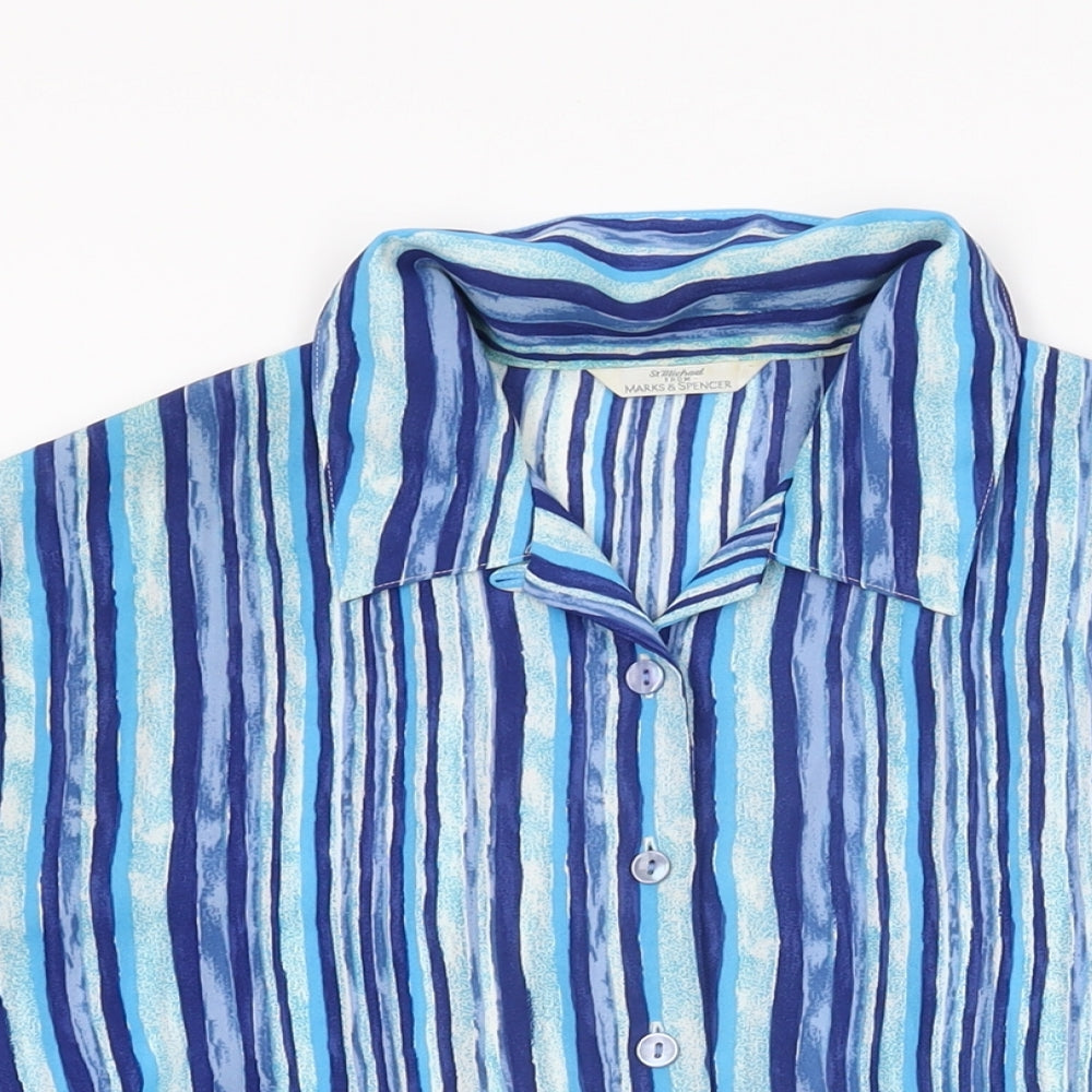 St Michael Womens Blue Geometric Polyester Basic Button-Up Size 16 Collared