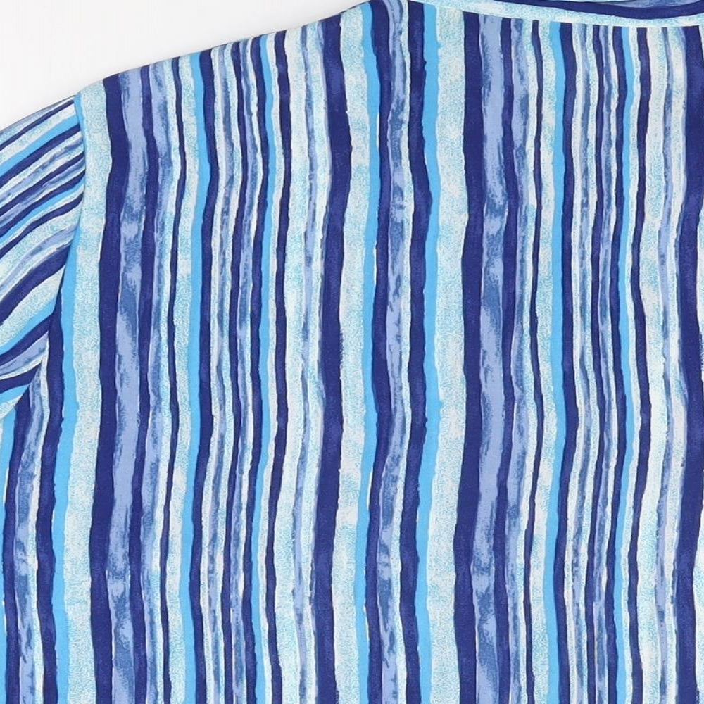 St Michael Womens Blue Geometric Polyester Basic Button-Up Size 16 Collared