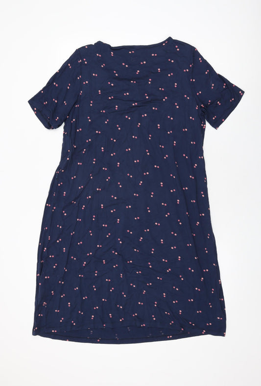 Crew Clothing Company Womens Blue Polka Dot Viscose Shift Size 14 Round Neck Pullover