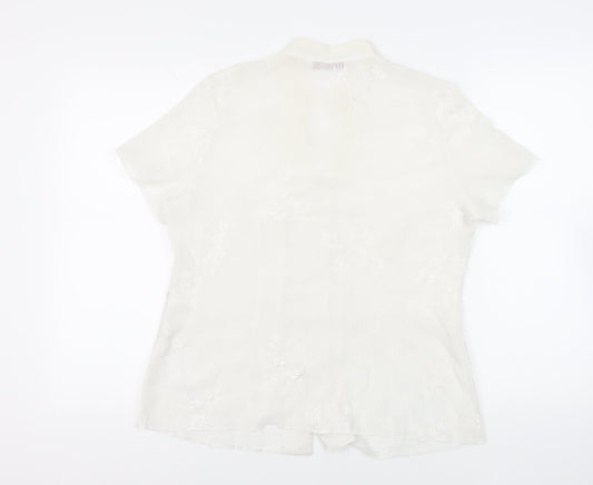 EWM Womens White Polyester Basic Button-Up Size 14 Collared - Embroidered