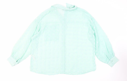 ASOS Womens Green Polyester Basic Button-Up Size 16 Collared - Oversized Sheer Textured