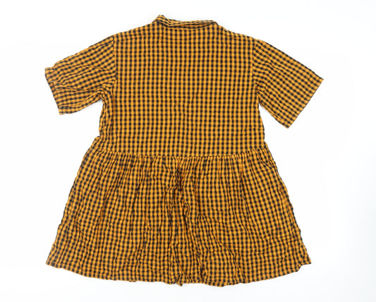 NEXT Girls Orange Gingham Cotton Shirt Dress Size 10 Years Collared Button