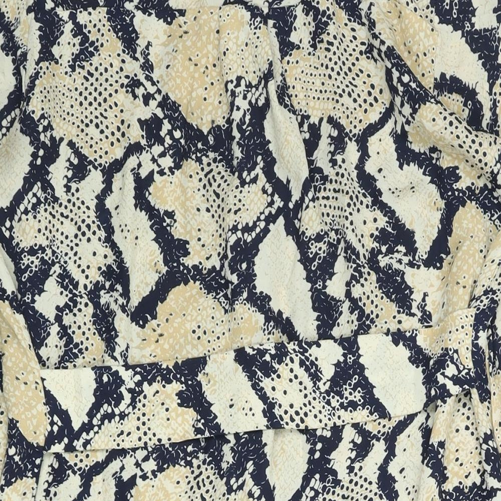 Brand and care label for Missguided women’s beige animal print polyester shirt dress, mock neck button - snakeskin print