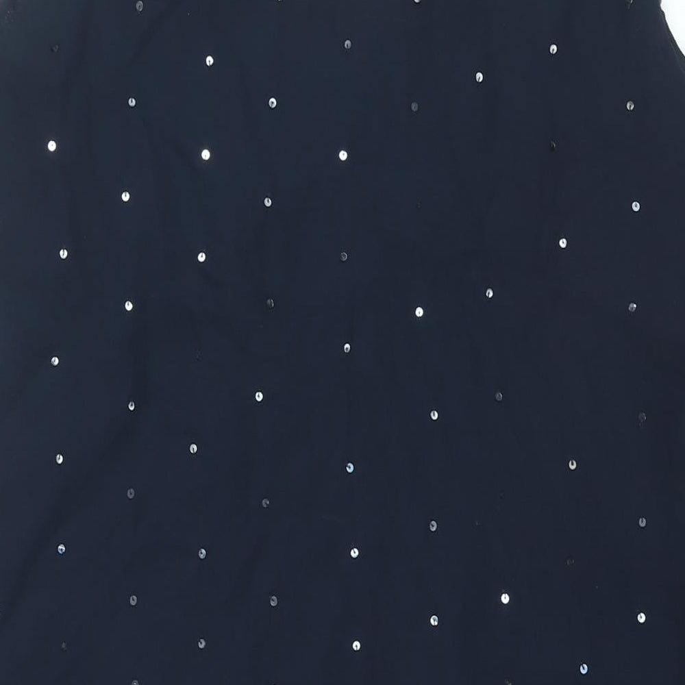 NEXT Womens Blue Polyester Shift Size 16 V-Neck Zip - Geometric Sequin