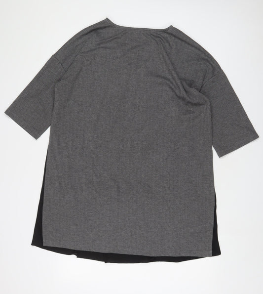 French Connection Womens Grey Polyester Tunic T-Shirt Size M V-Neck