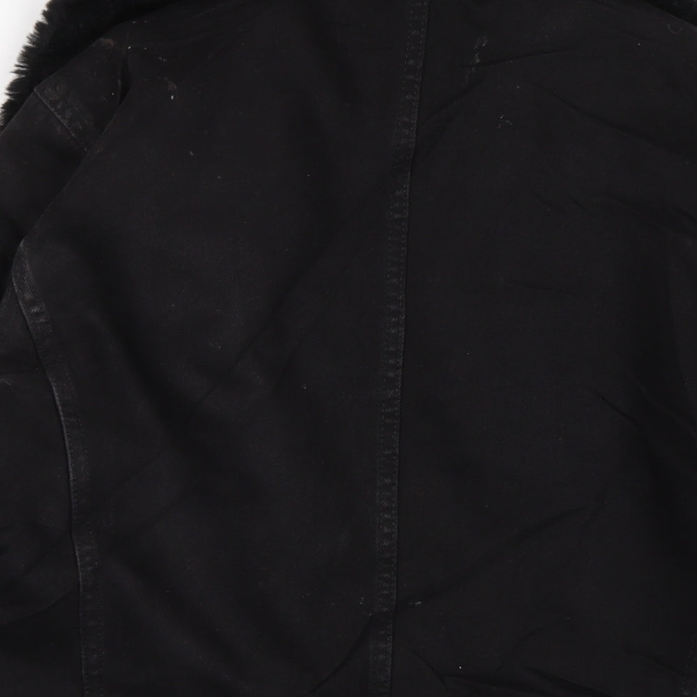 Brand and care label for ASOS women’s black biker jacket, size UK 12, zip