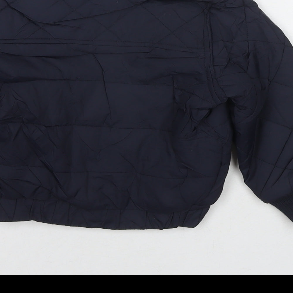 Brand and care label for Marks & Spencer boys’ blue jacket, size 2-3, years zip