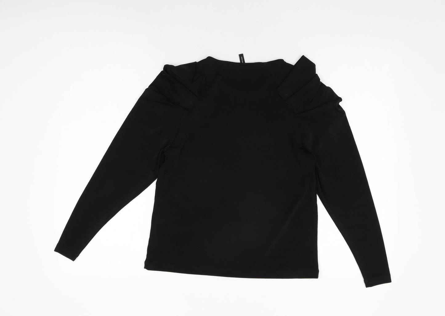VERO MODA Womens Black Polyester Basic T-Shirt Size S Round Neck - Ruched Sleeves