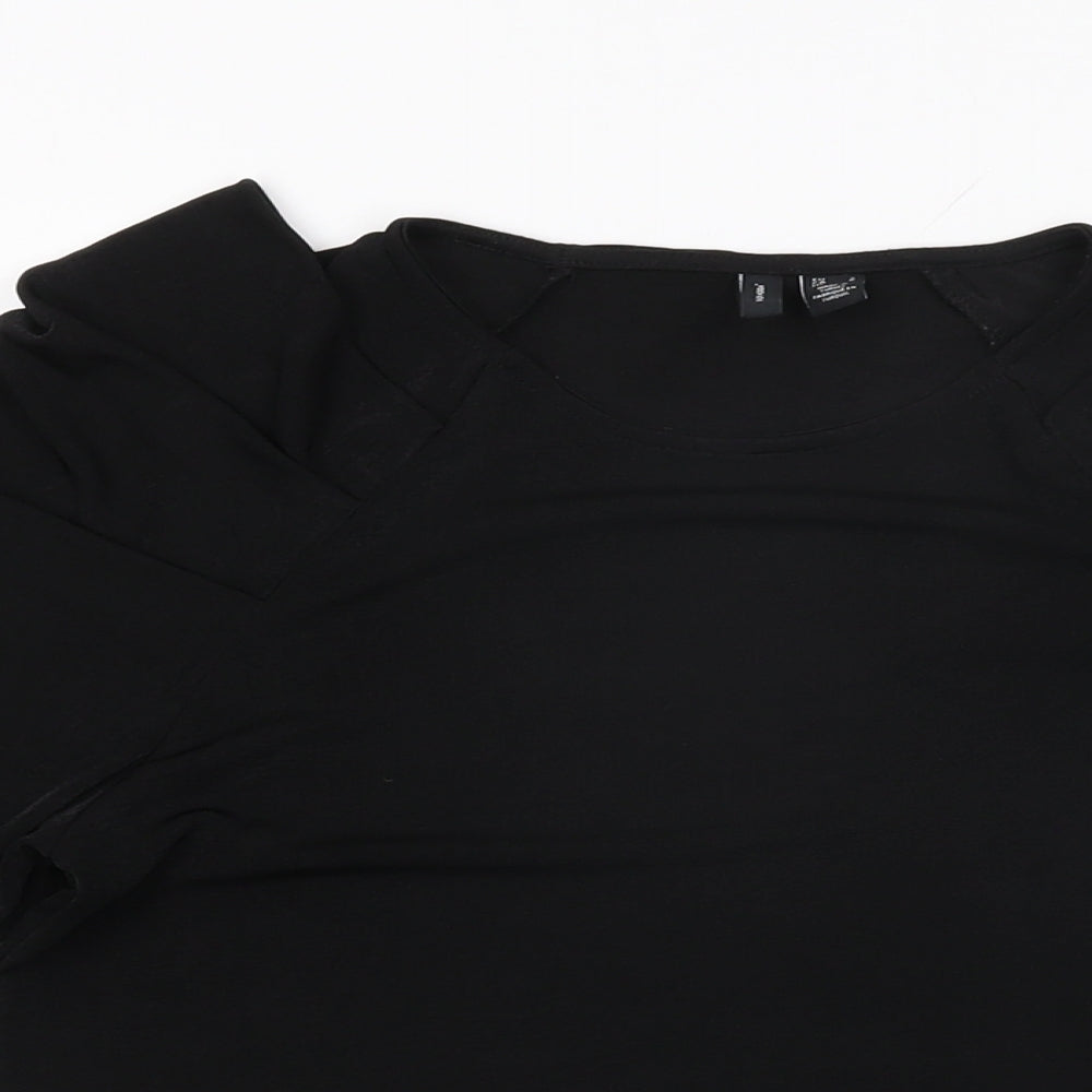VERO MODA Womens Black Polyester Basic T-Shirt Size S Round Neck - Ruched Sleeves