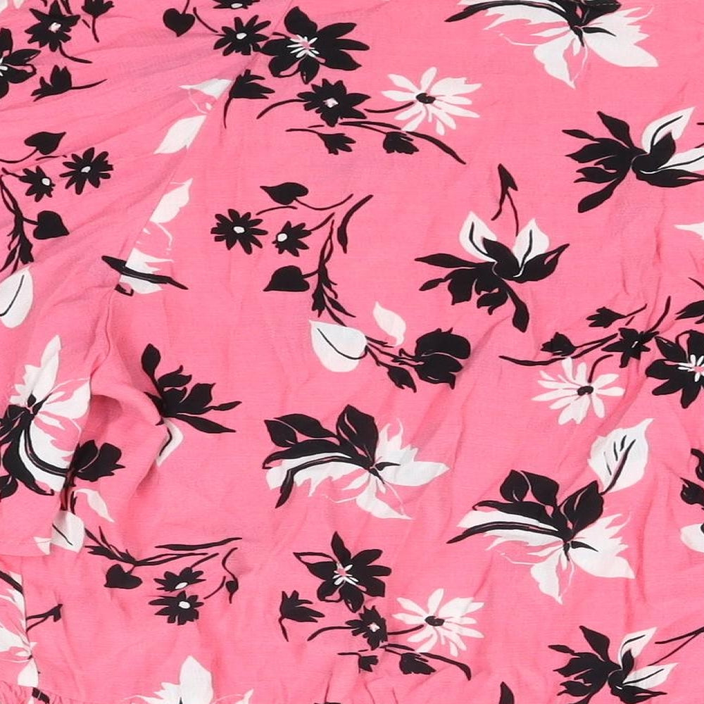Marks and Spencer Womens Pink Floral Viscose Basic Blouse Size 8 Boat Neck