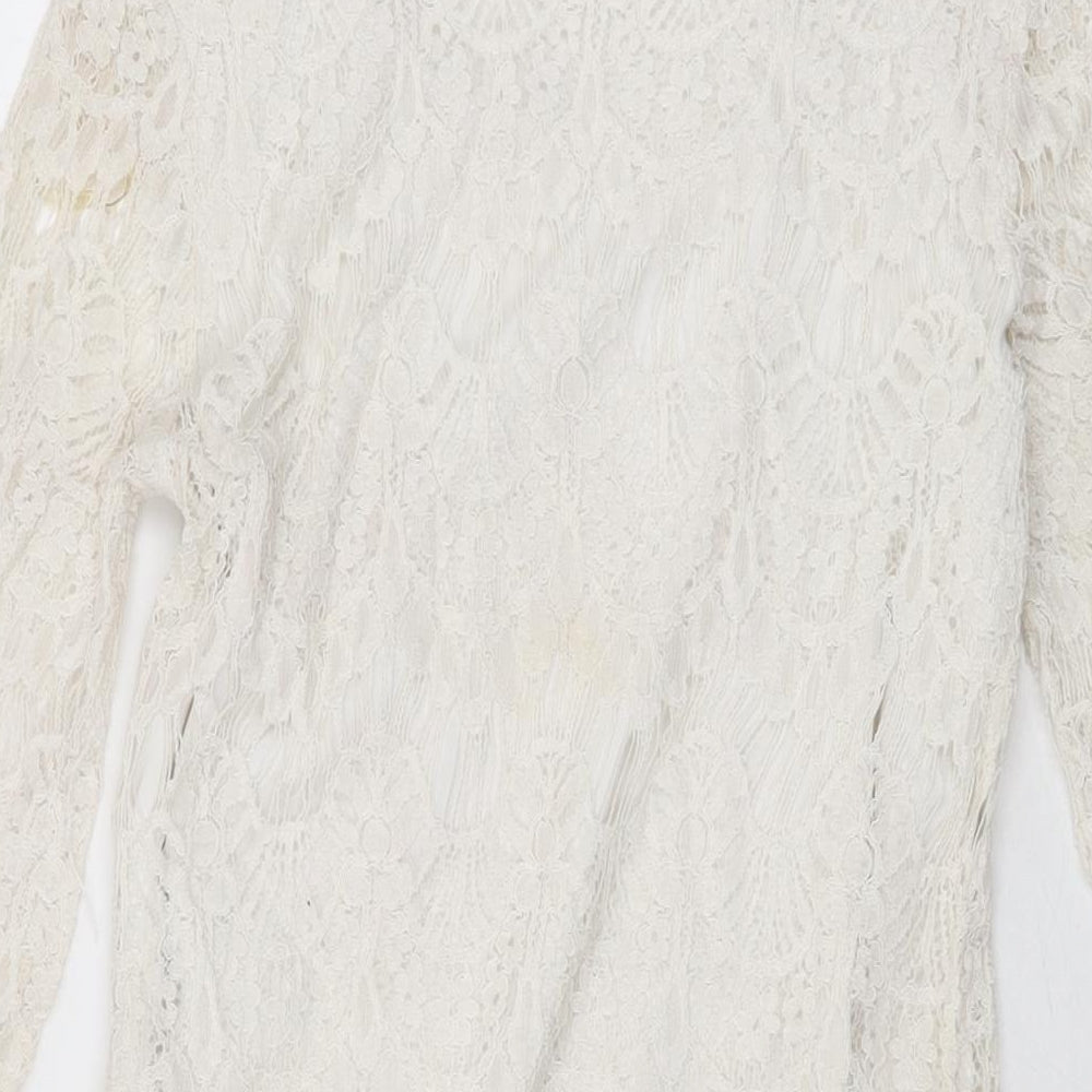 Izabel London Womens White Floral Polyester Mini Size 8 Round Neck Lace Up