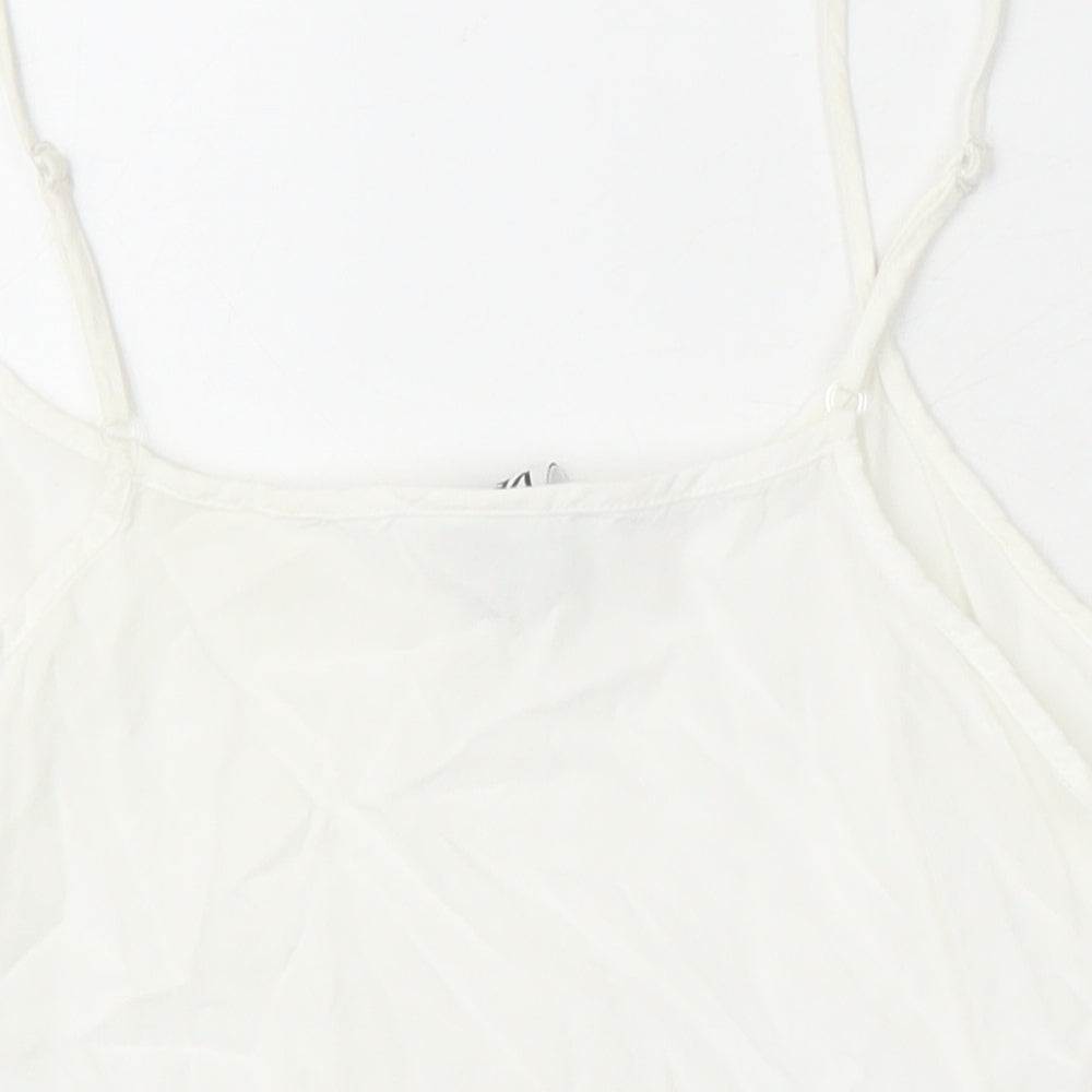 VERO MODA Womens White Herringbone Viscose Basic T-Shirt Size XS Boat Neck