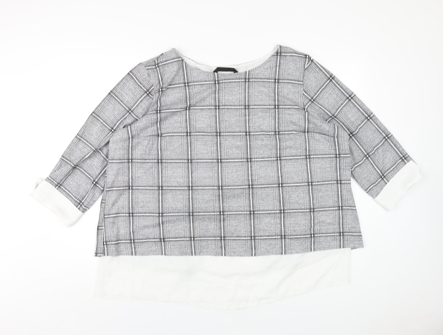 Dunnes Stores Womens Grey Plaid Polyester Basic T-Shirt Size 20 Round Neck