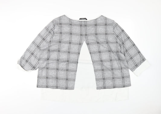 Dunnes Stores Womens Grey Plaid Polyester Basic T-Shirt Size 20 Round Neck