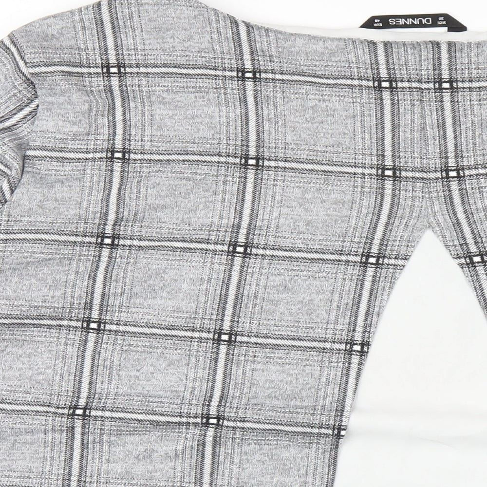 Dunnes Stores Womens Grey Plaid Polyester Basic T-Shirt Size 20 Round Neck