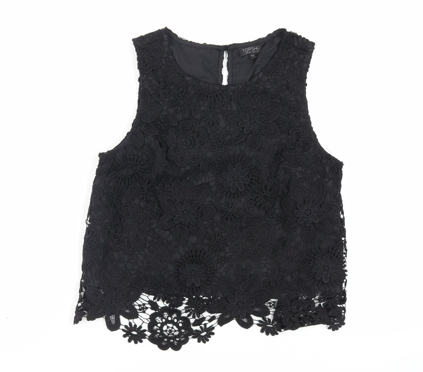 TOPS Womens Black Polyester Basic Tank Size 8 Round Neck - Lace Overlay