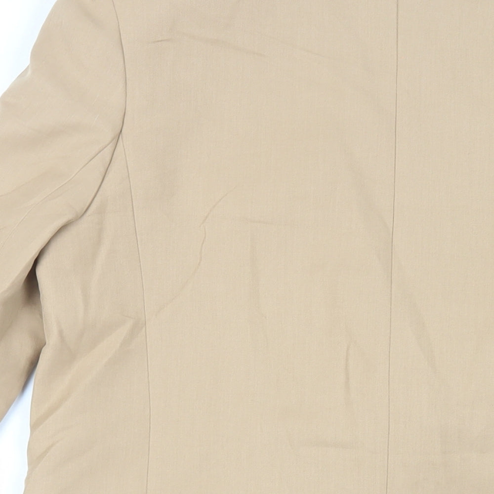 Brand and care label for ASOS women’s beige jacket blazer, size UK 10, button