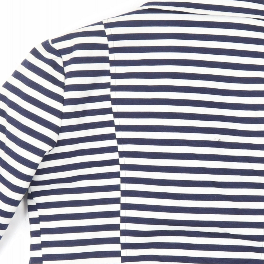 Brand and care label for Red Herring women’s blue striped jacket blazer, size UK 8, button