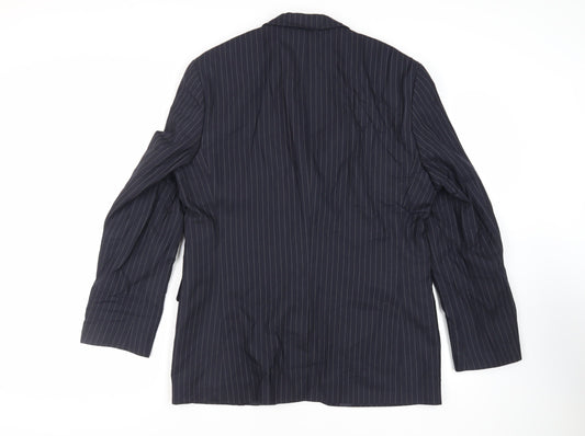 Burton Mens Blue Striped Polyester Jacket Suit Jacket Size 42 Regular