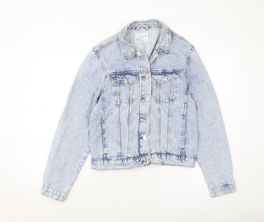 Additional front view of Denim & Co. women’s blue jacket, size UK 12, button