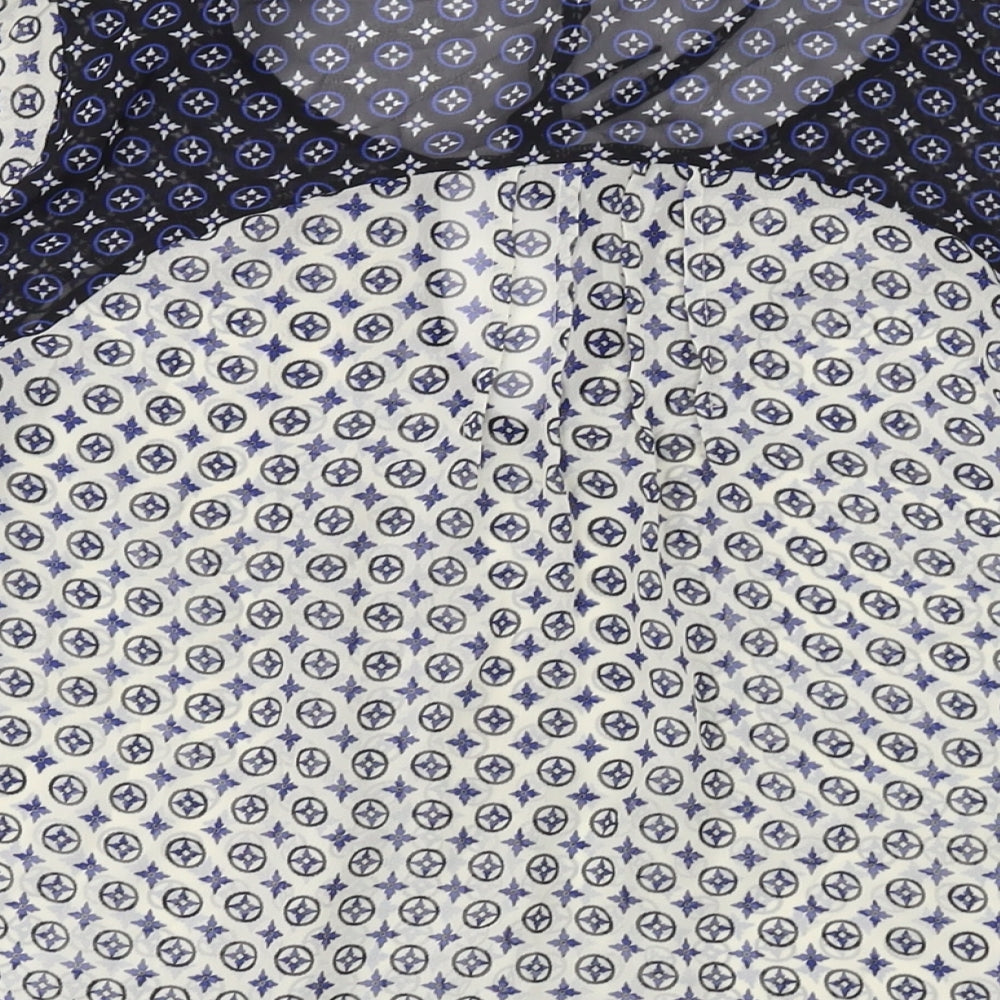 Marks and Spencer Womens Blue Geometric Polyester Basic Blouse Size 16 Round Neck