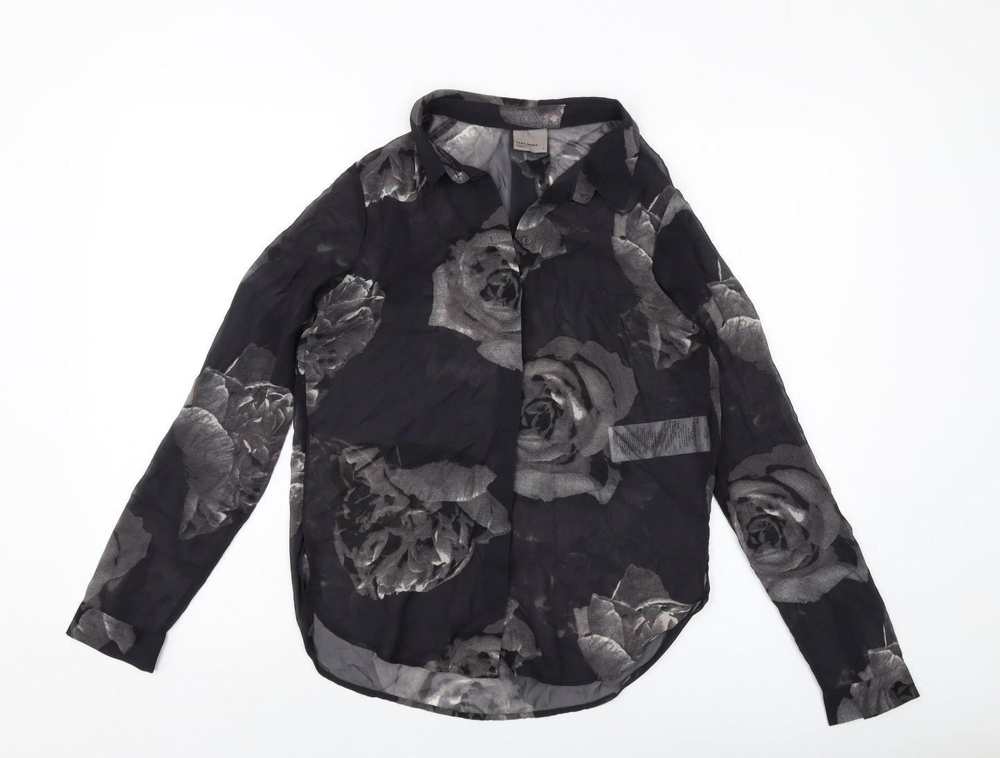 VERO MODA Womens Black Geometric Polyester Basic Button-Up Size S Collared
