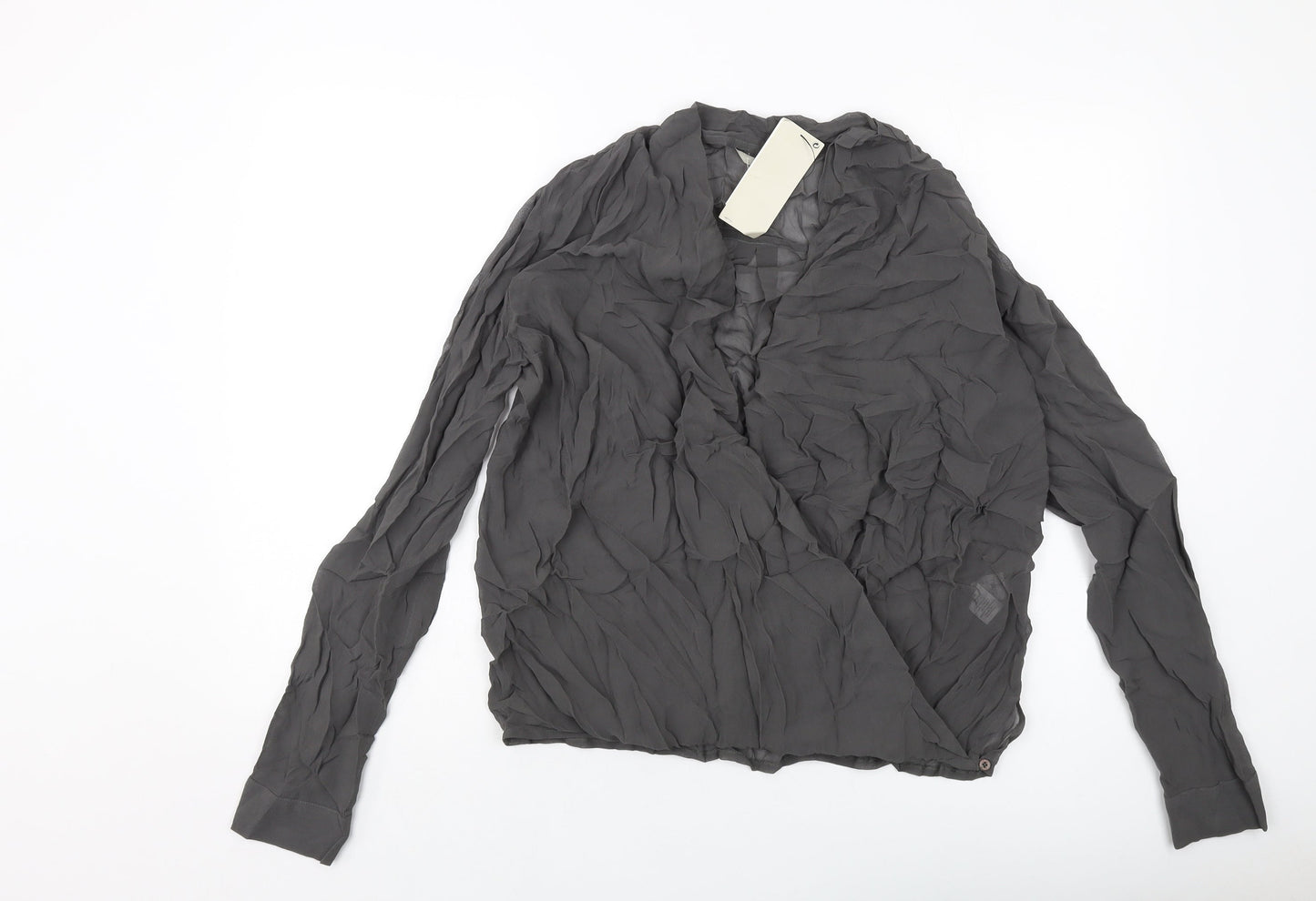 Net Womens Grey Viscose Basic Blouse Size 10 V-Neck