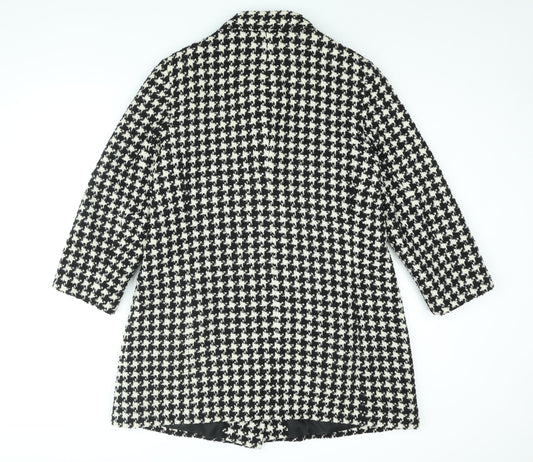 Marks and Spencer Womens Black Check Overcoat Coat Size 16 Button - Houndstooth
