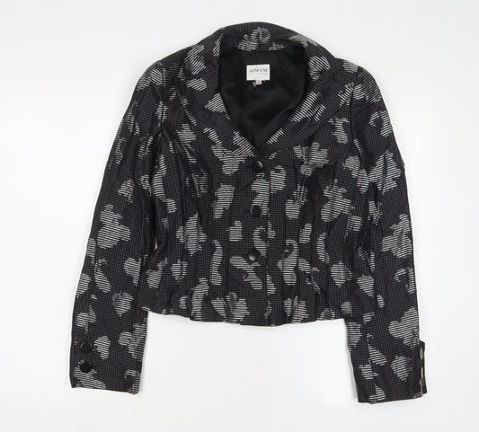 Armani Collezioni Womens Black Geometric Jacket Blazer Size 16 Button - Pleated