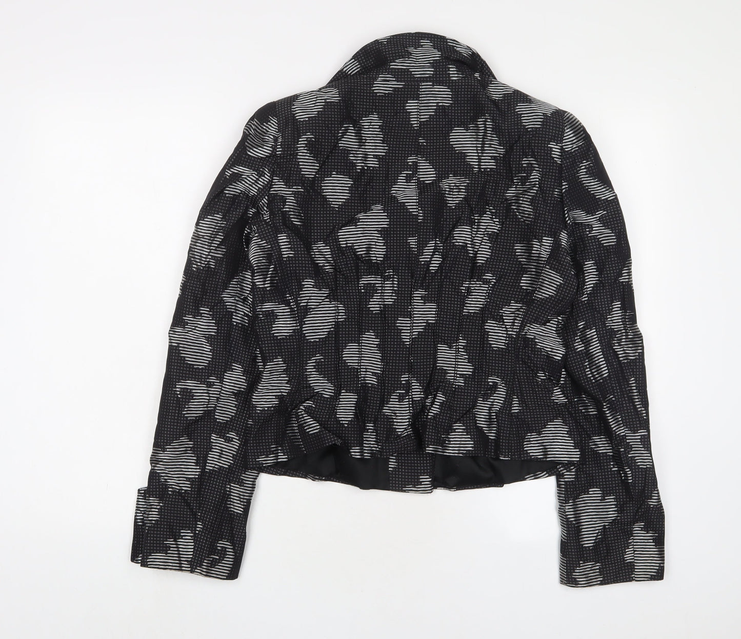 Armani Collezioni Womens Black Geometric Jacket Blazer Size 16 Button - Pleated