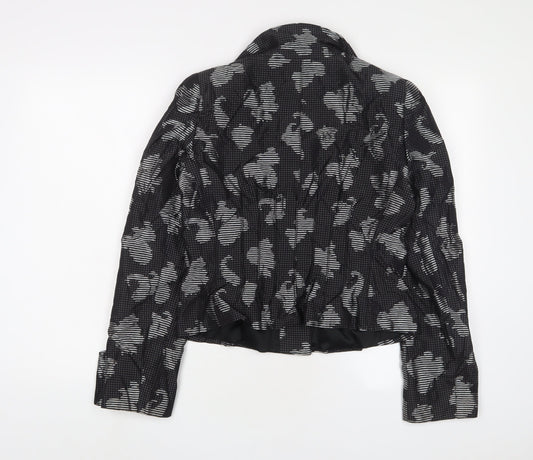 Armani Collezioni Womens Black Geometric Jacket Blazer Size 16 Button - Pleated