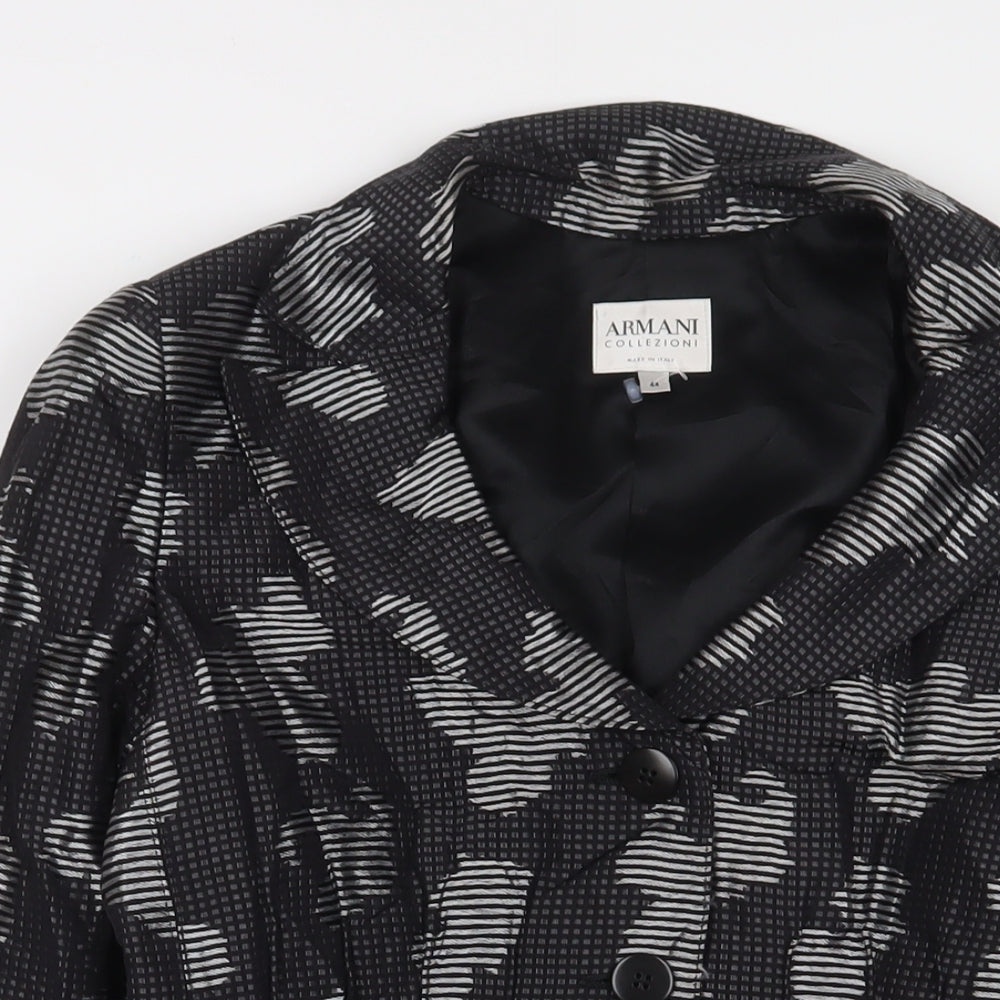 Armani Collezioni Womens Black Geometric Jacket Blazer Size 16 Button - Pleated