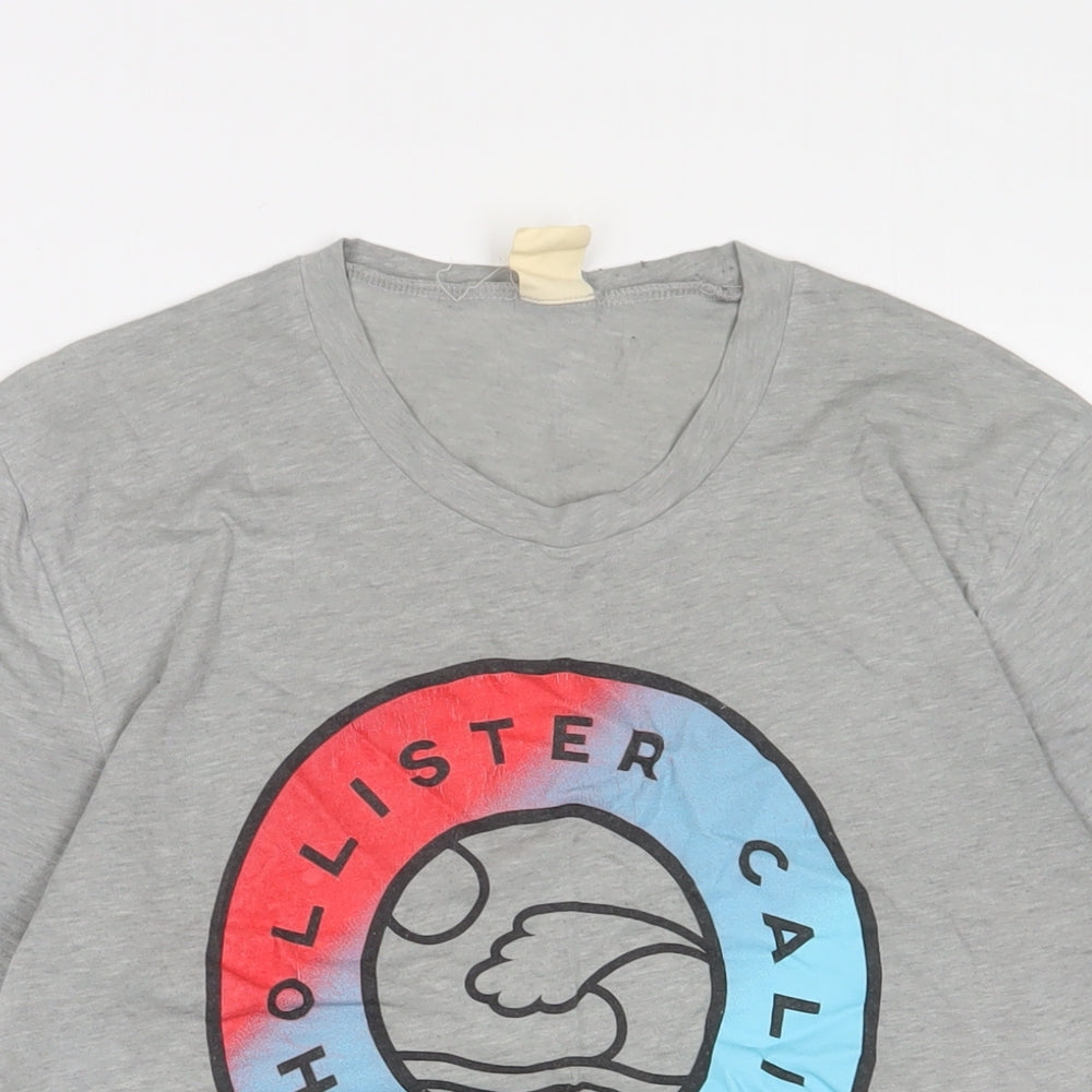 Hollister Mens Grey Polyester T-Shirt Size S Crew Neck