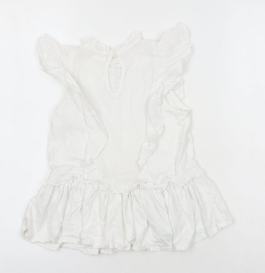 Next Girls White 100% Cotton Ringer Blouse Size 7 Years Round Neck