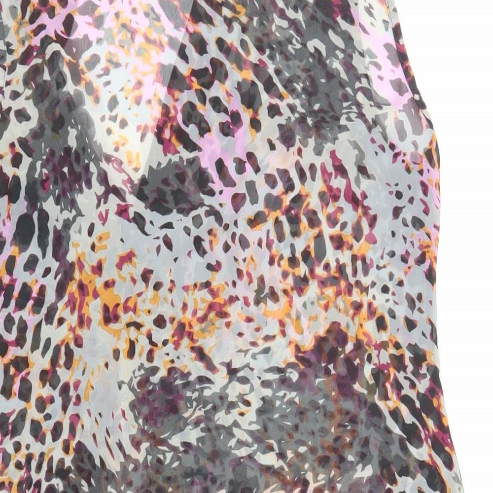 Brand and care label for Miss Selfridge women’s multicoloured animal print polyester basic button-up, v-neck - sheer