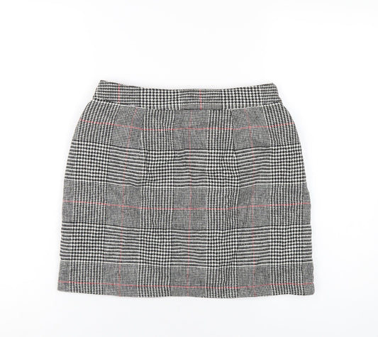 Topshop Womens Black Plaid Acrylic Mini Skirt Size 10 Zip