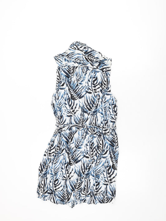 Jack Wills Womens White Geometric Viscose Shift Size 8 Collared Button