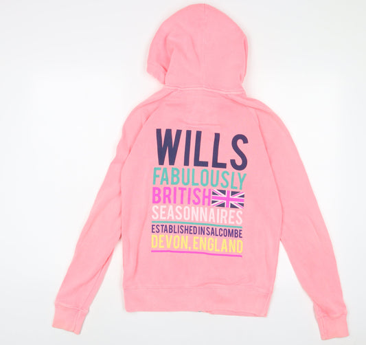 Jack Wills Womens Pink Cotton Full Zip Hoodie Size 12 Zip