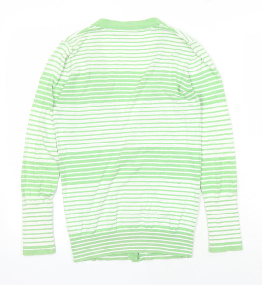 NEXT Girls Green Sweetheart Striped 100% Cotton Cardigan Jumper Size 11-12 Years Button