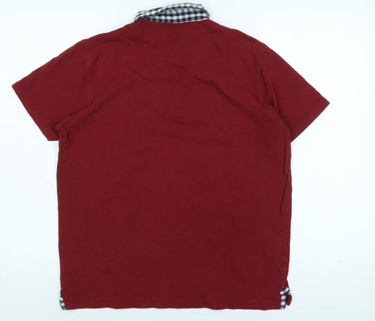 Pierre Carden Mens Red Cotton T-Shirt Size S Collared