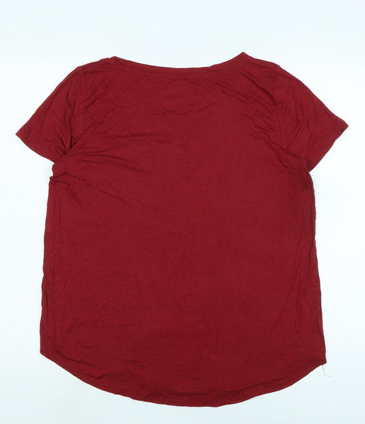 Hollister Womens Red Cotton Basic T-Shirt Size M Scoop Neck