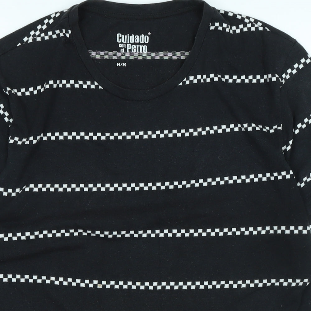quidado con el pero Womens Black Cotton Basic T-Shirt Size M Crew Neck