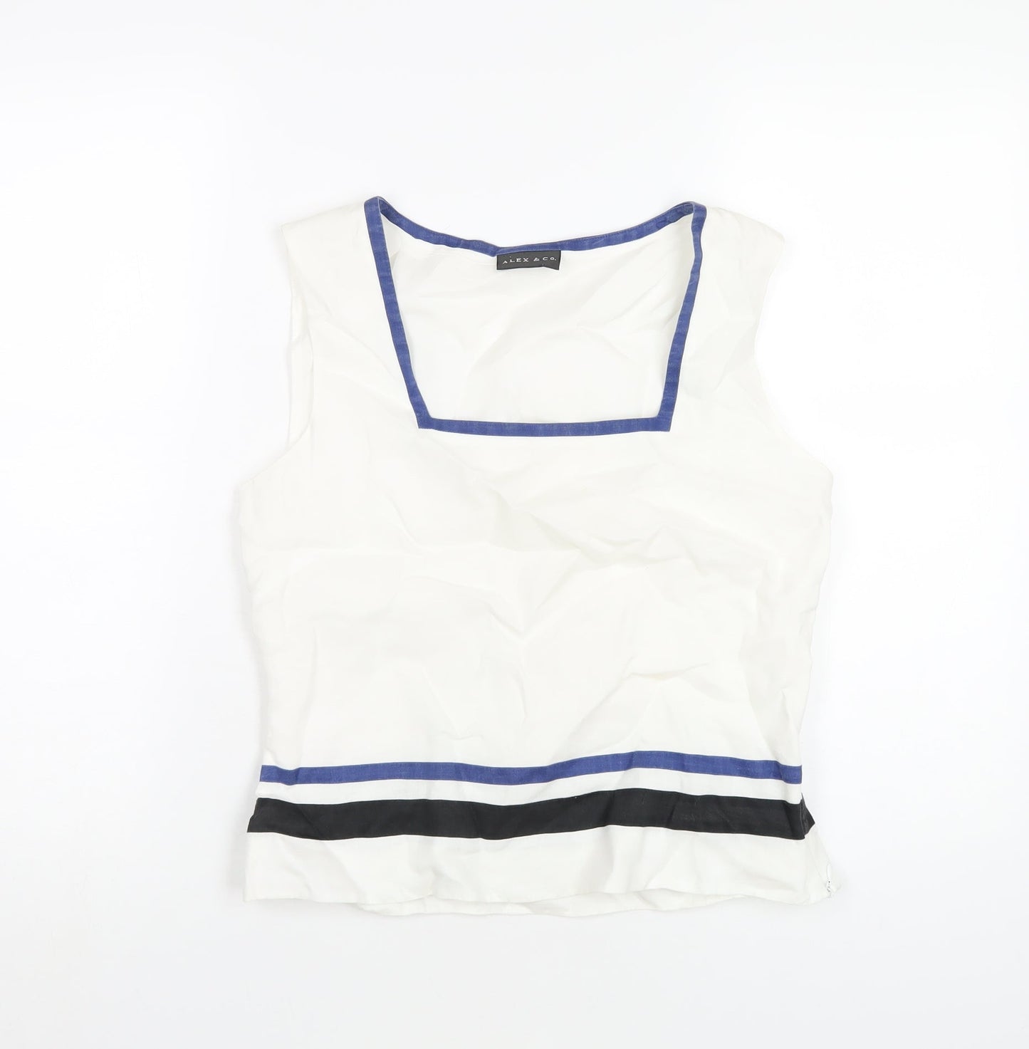 Alex & Co Womens White Ramie Basic T-Shirt Size 12 Square Neck