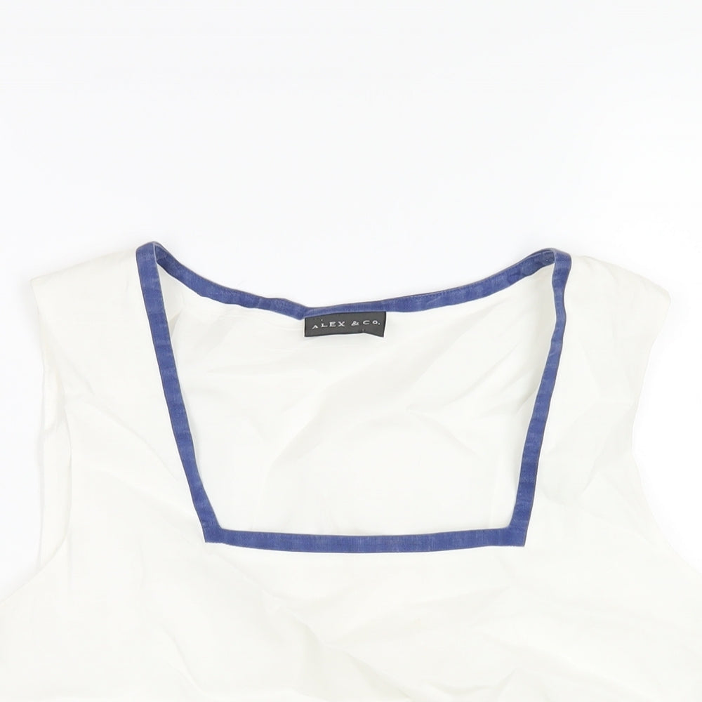 Alex & Co Womens White Ramie Basic T-Shirt Size 12 Square Neck