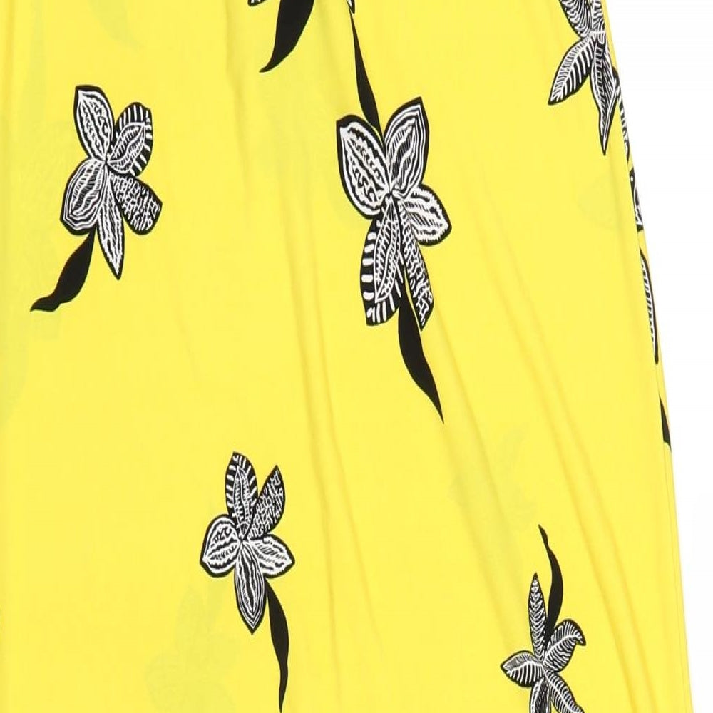 Brand and care label for Kaleidoscope women’s yellow geometric polyester a-line, size UK 12, square neck pullover