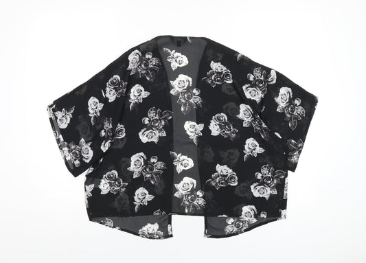 New Look Girls Black Floral Polyester Kimono Blouse Size S V-Neck