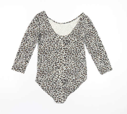 Which One Womens Beige Animal Print Vinyl Bodysuit One-Piece Size M Snap