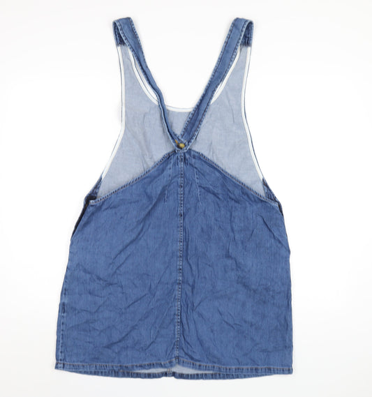 ASOS Womens Blue Cotton Pinafore/Dungaree Dress Size 10 Scoop Neck Button