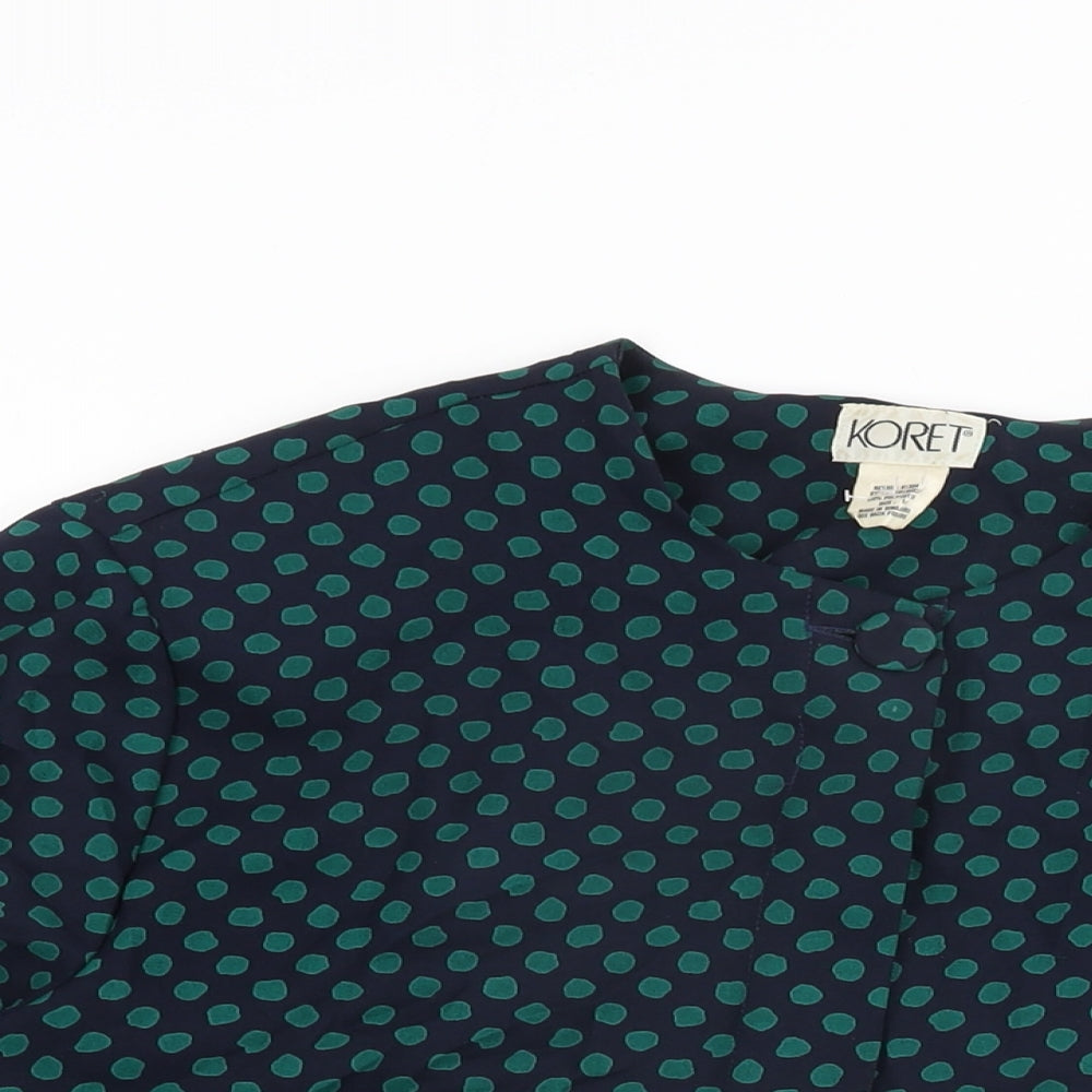 Koret Womens Blue Polka Dot Polyester Basic Button-Up Size 14 Round Neck