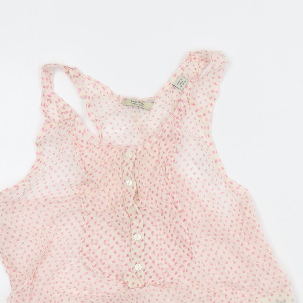Jack Wills Womens Pink Polka Dot Viscose Basic T-Shirt Size 8 Round Neck